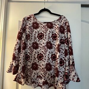 Maurices Burgundy and White Floral Blouse